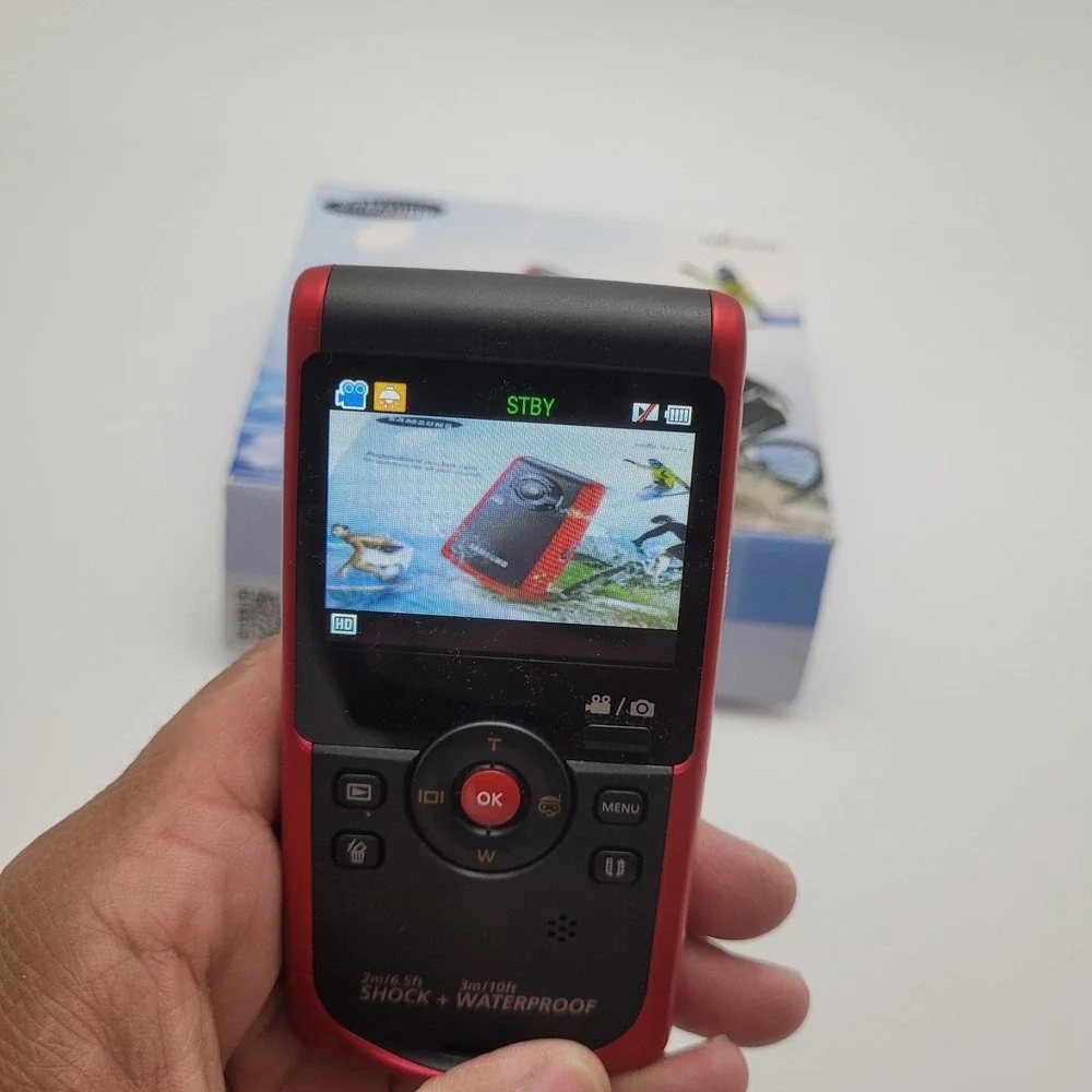 Samsung HMX-W200 Red Rugged Pocket Cam Waterproof Shockproof Full HD Camcorder